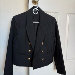 Express Black Double-Breasted Cropped Blazer with Gold Buttons